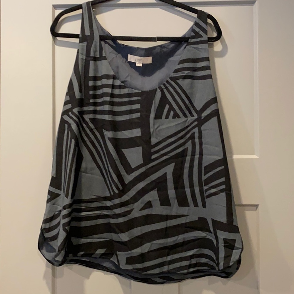 Loft XL Tank Blouse Gray and Black Geometric Design